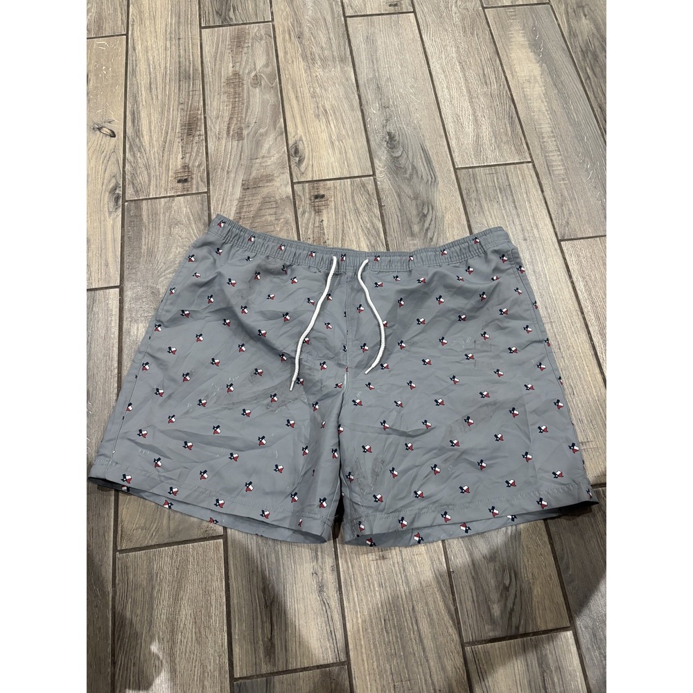 Magellan Outdoors Men's 2XL Gray Texas Flag Print Swim Trunks Shorts Elastic